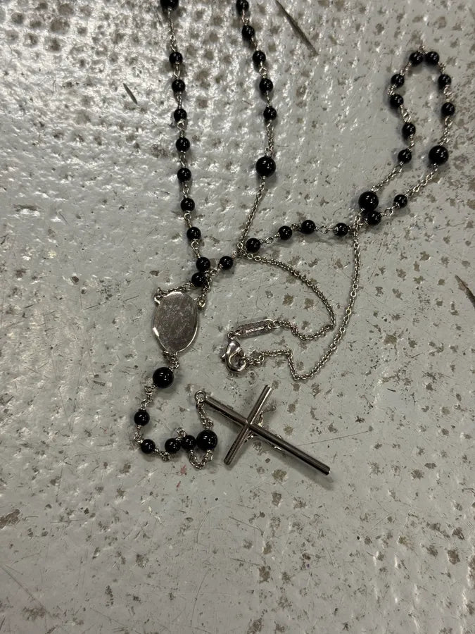 2000s Dolce & Gabbana Grey Black Pearl Rosary Cross Necklace elqRhaW 5