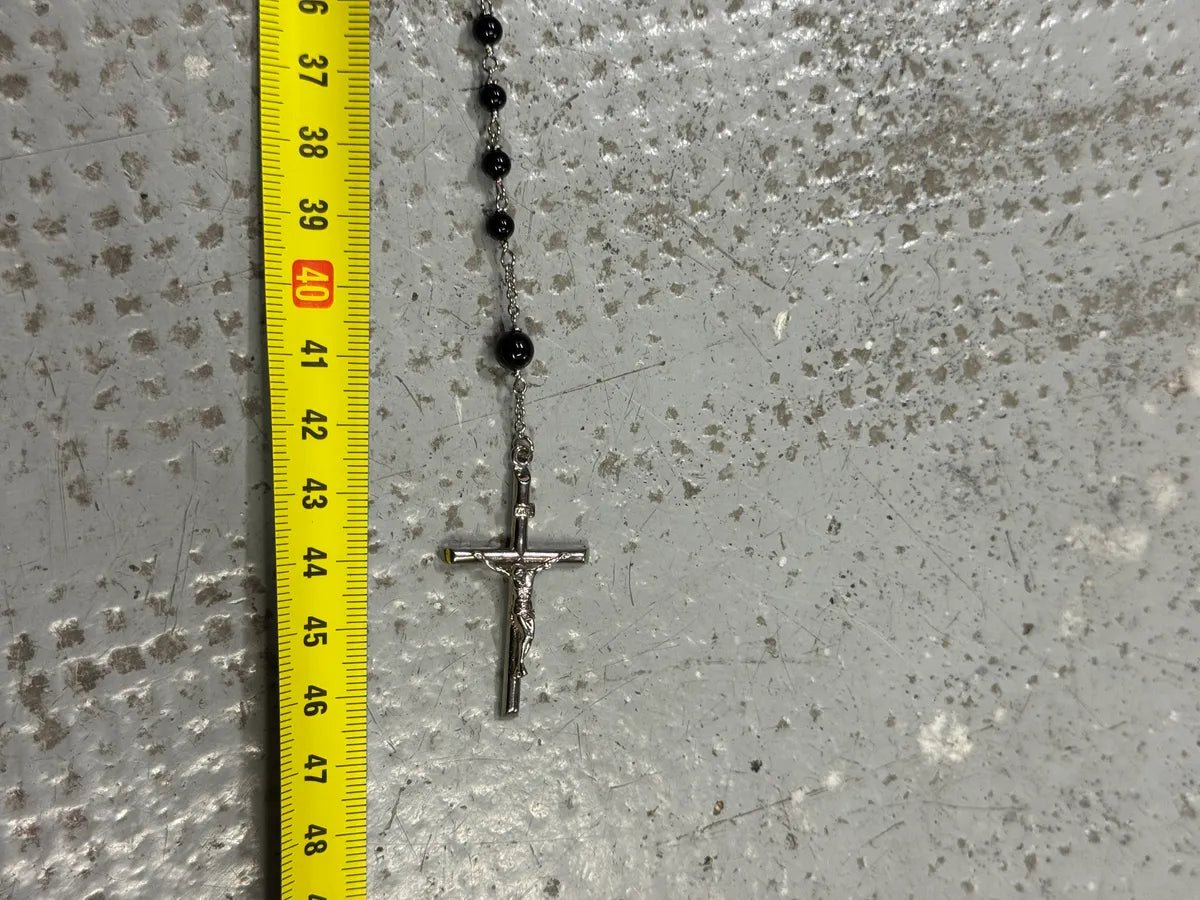 2000s Dolce & Gabbana Grey Black Pearl Rosary Cross Necklace elqRhaW 6