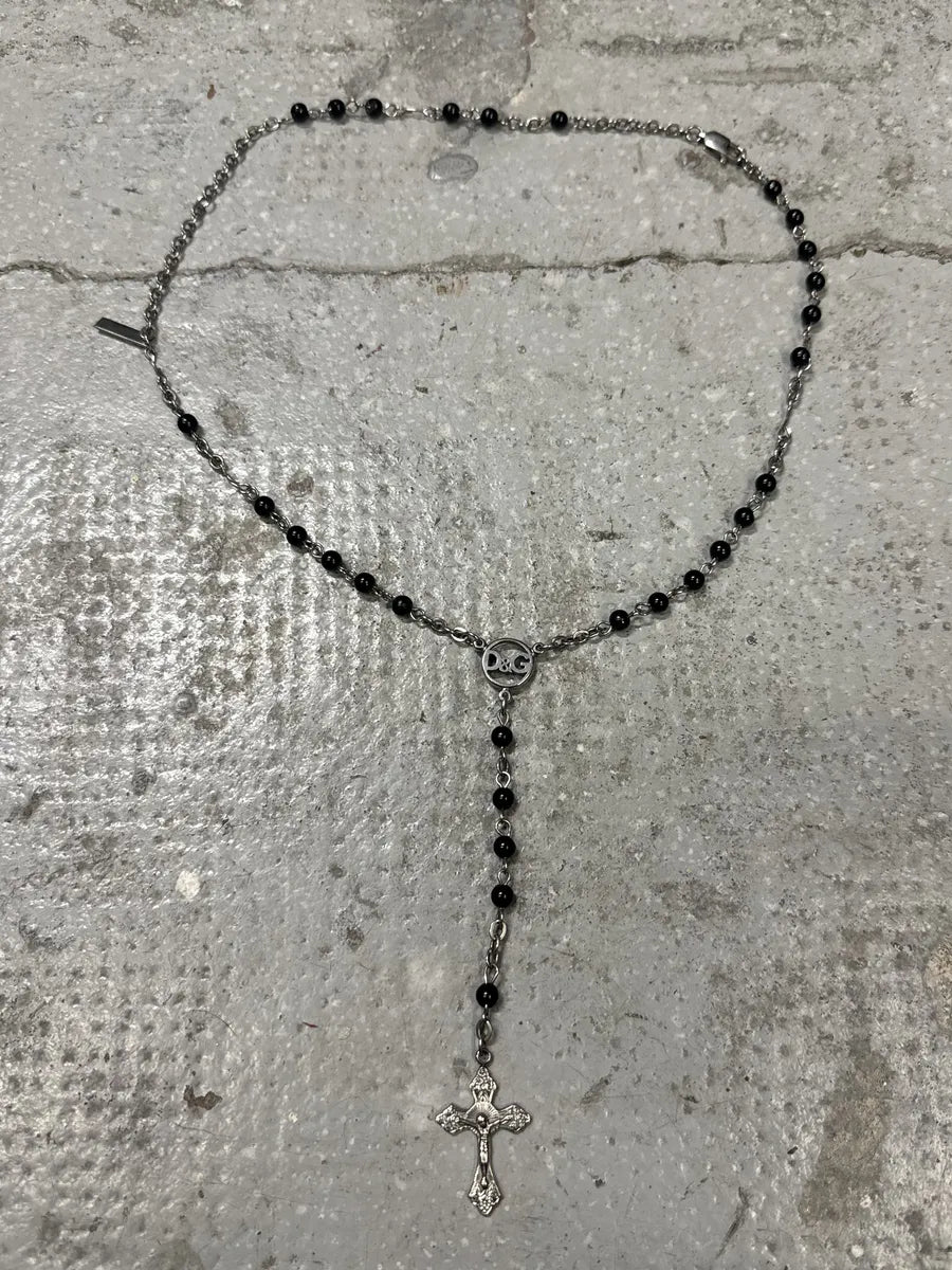 2000s Dolce & Gabbana Grey Black Pearl Rosary Necklace (OS) iYnEfbc 0
