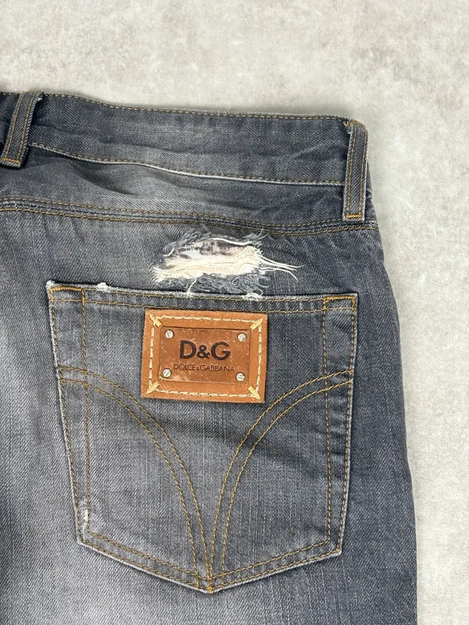 2000s Dolce & Gabbana Grey Bootcut Jeans Denim Leather Patch  CasglgA 7