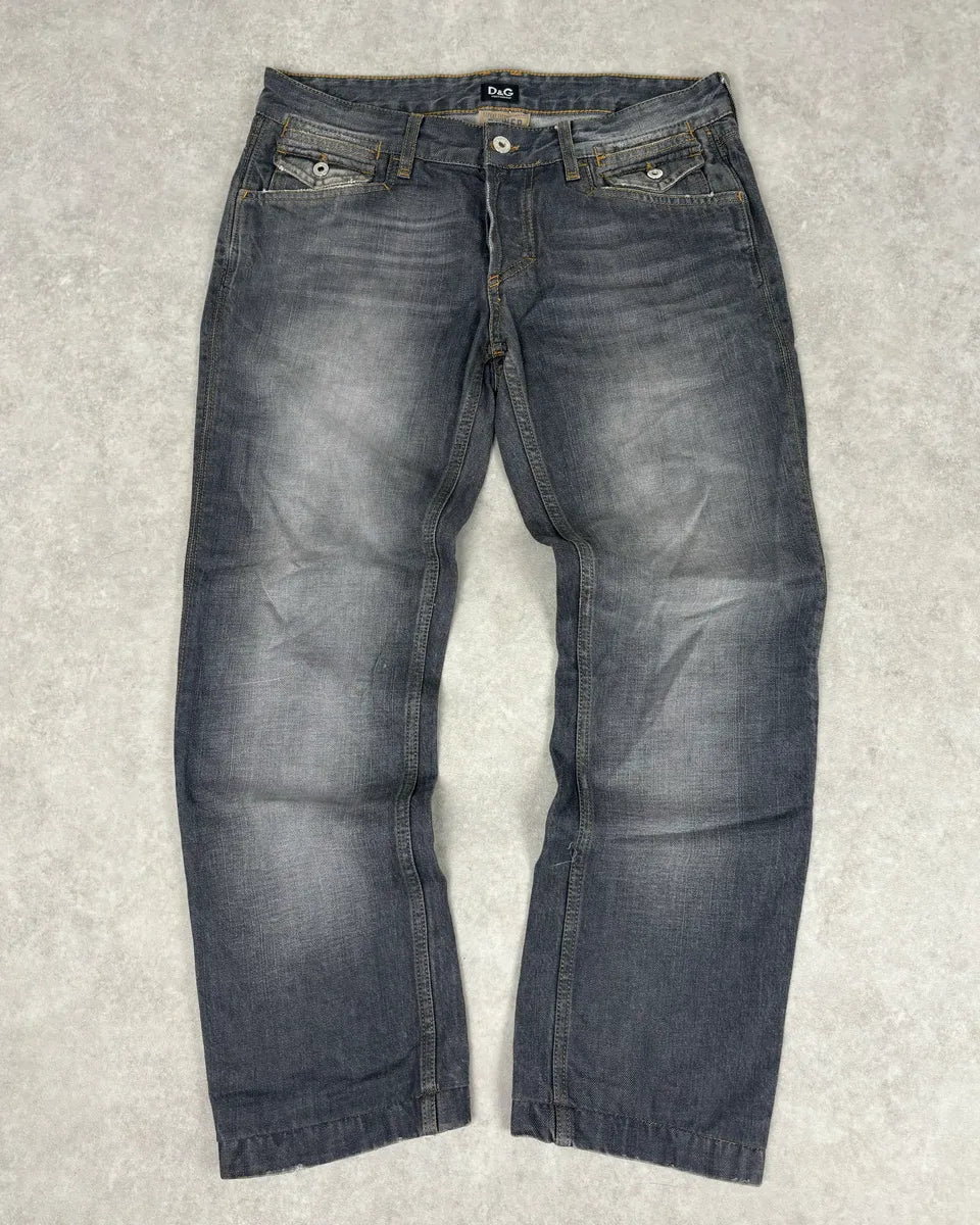 2000s Dolce & Gabbana Grey Bootcut Jeans Denim Leather Patch  CasglgA 0