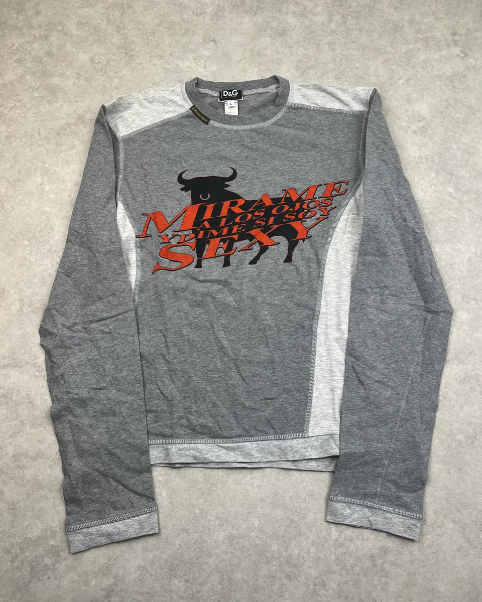 AW2004 Dolce & Gabbana Grey Sexy Bull Longsleeve mcgUjIk 0