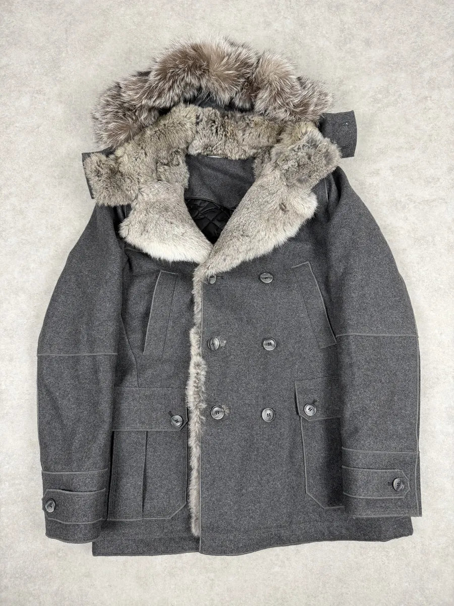 2000s Dolce & Gabbana Grey Caban Rabbit Fur Coat yqHkBhj 0