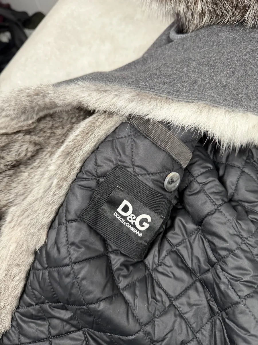 2000s Dolce & Gabbana Grey Caban Rabbit Fur Coat yqHkBhj 10