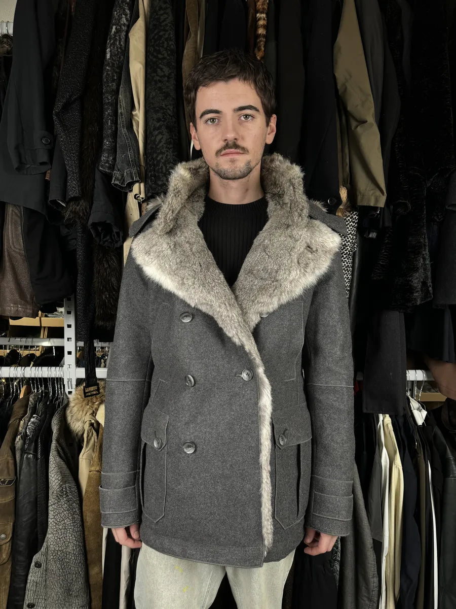 2000s Dolce & Gabbana Grey Caban Rabbit Fur Coat yqHkBhj 2