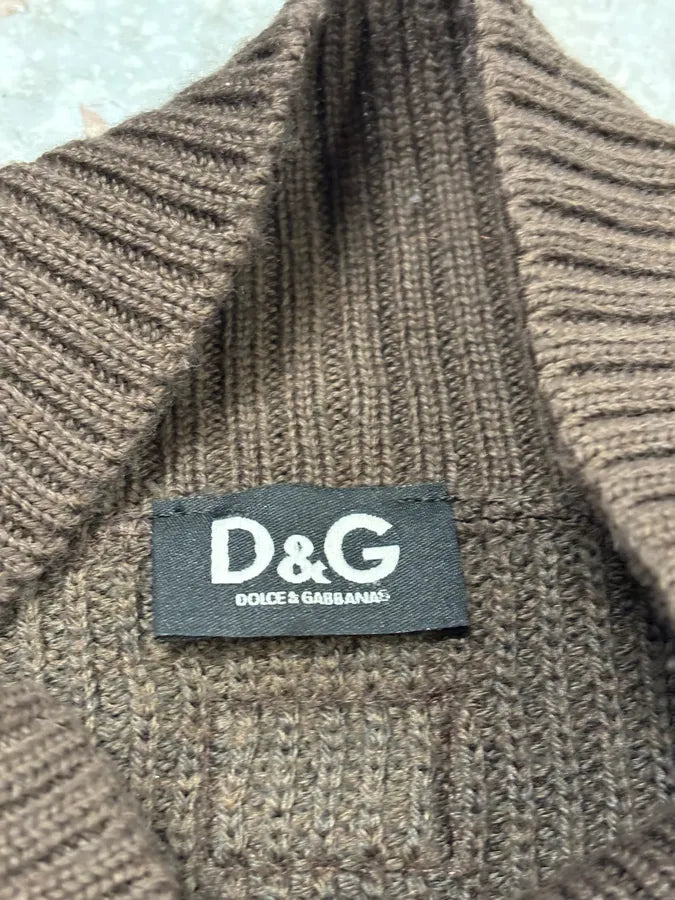 2000s Dolce & Gabbana Grey & Brown Cardigan Sweater kJuQfqt 9