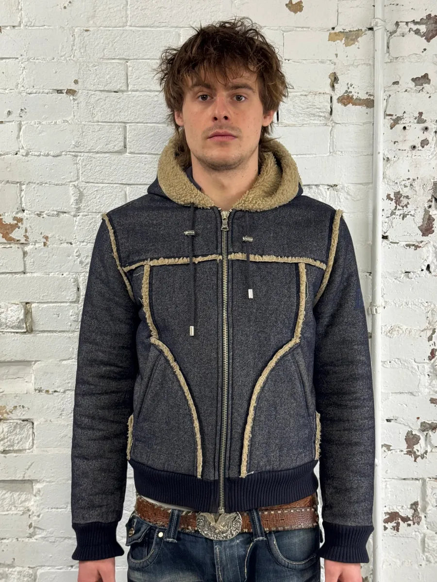 2000s Dolce & Gabbana Grey Charcoal Denim & Sherman Hooded Jacket kGahyvS 1
