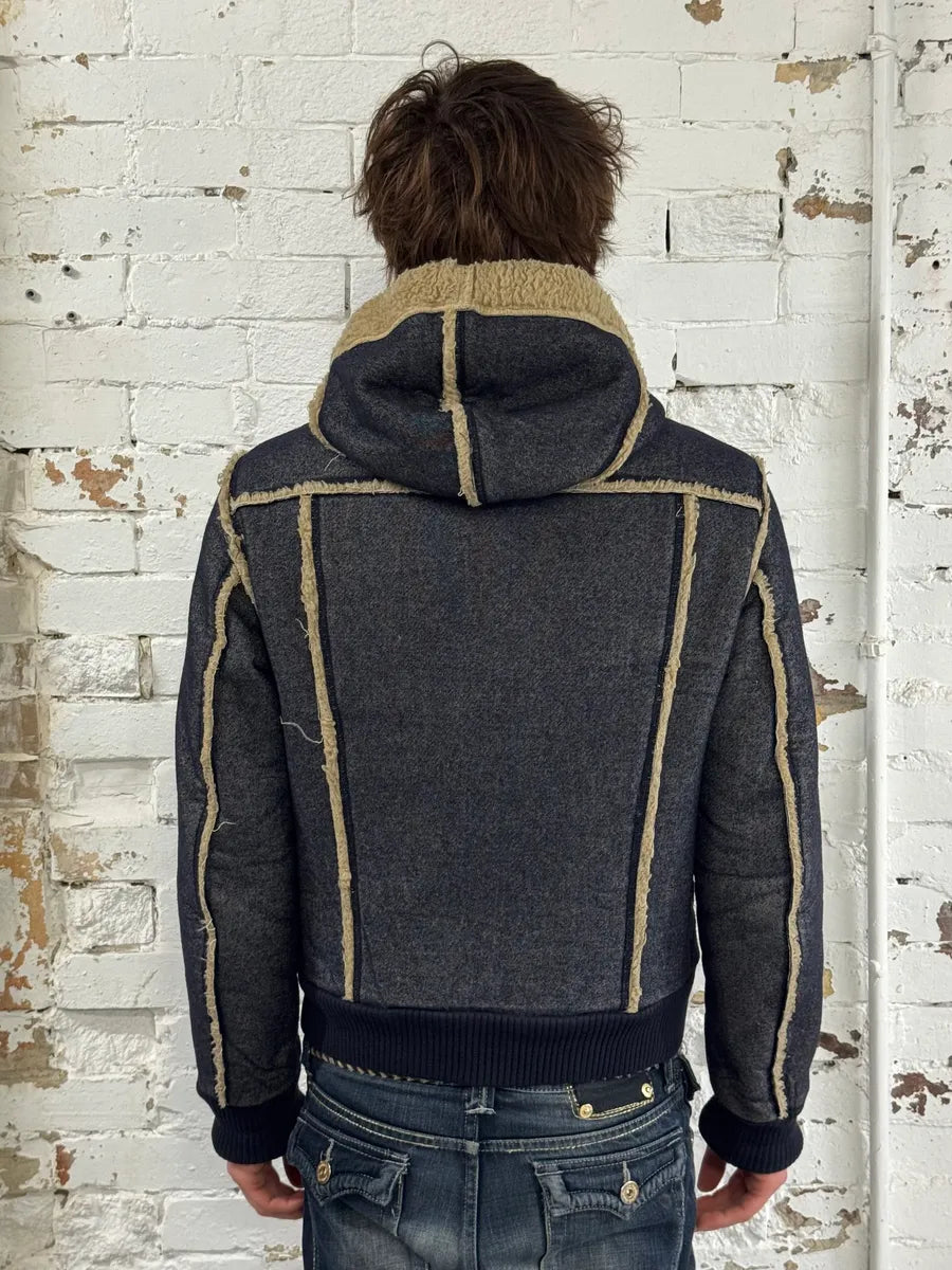 2000s Dolce & Gabbana Grey Charcoal Denim & Sherman Hooded Jacket kGahyvS 2
