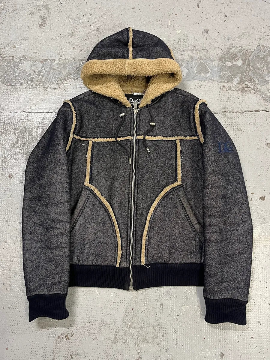 2000s Dolce & Gabbana Grey Charcoal Denim & Sherman Hooded Jacket kGahyvS 3