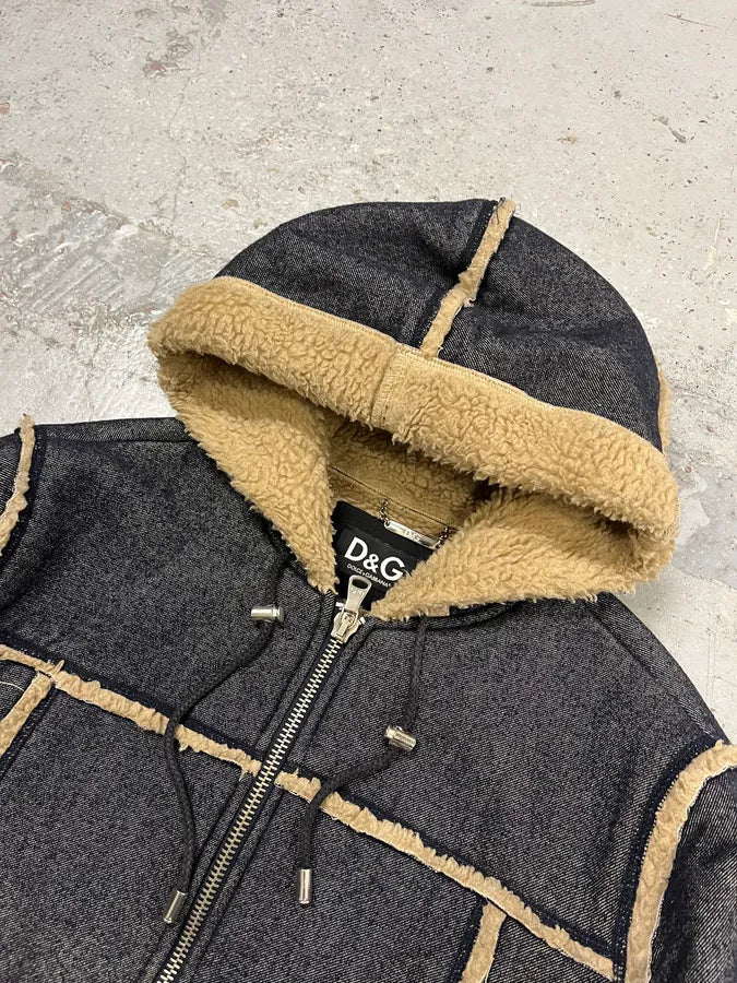 2000s Dolce & Gabbana Grey Charcoal Denim & Sherman Hooded Jacket kGahyvS 5
