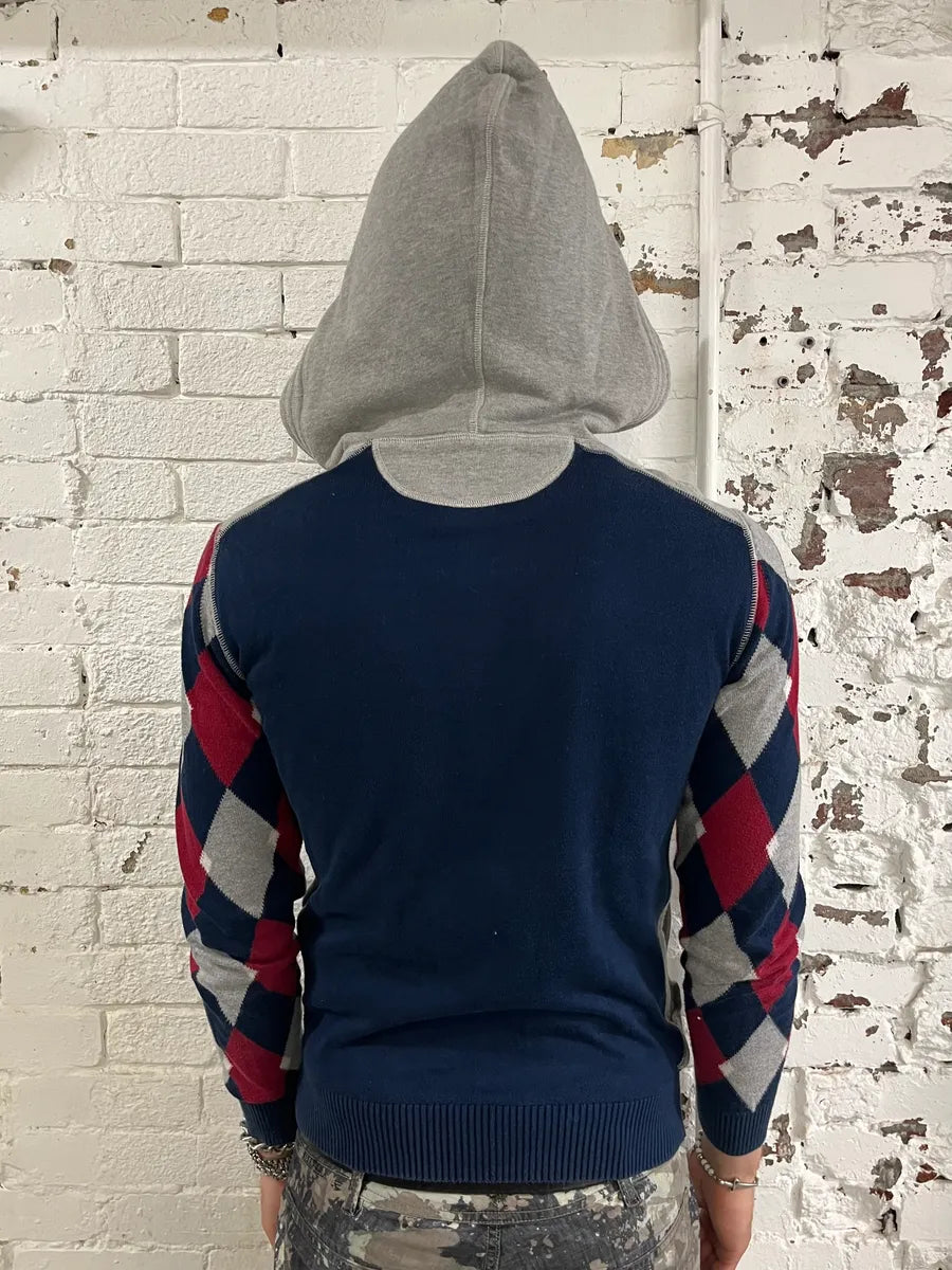 2000s Dolce & Gabbana Grey Checkered Sleeves Zip-Up Hoodie WUFPEgs 2