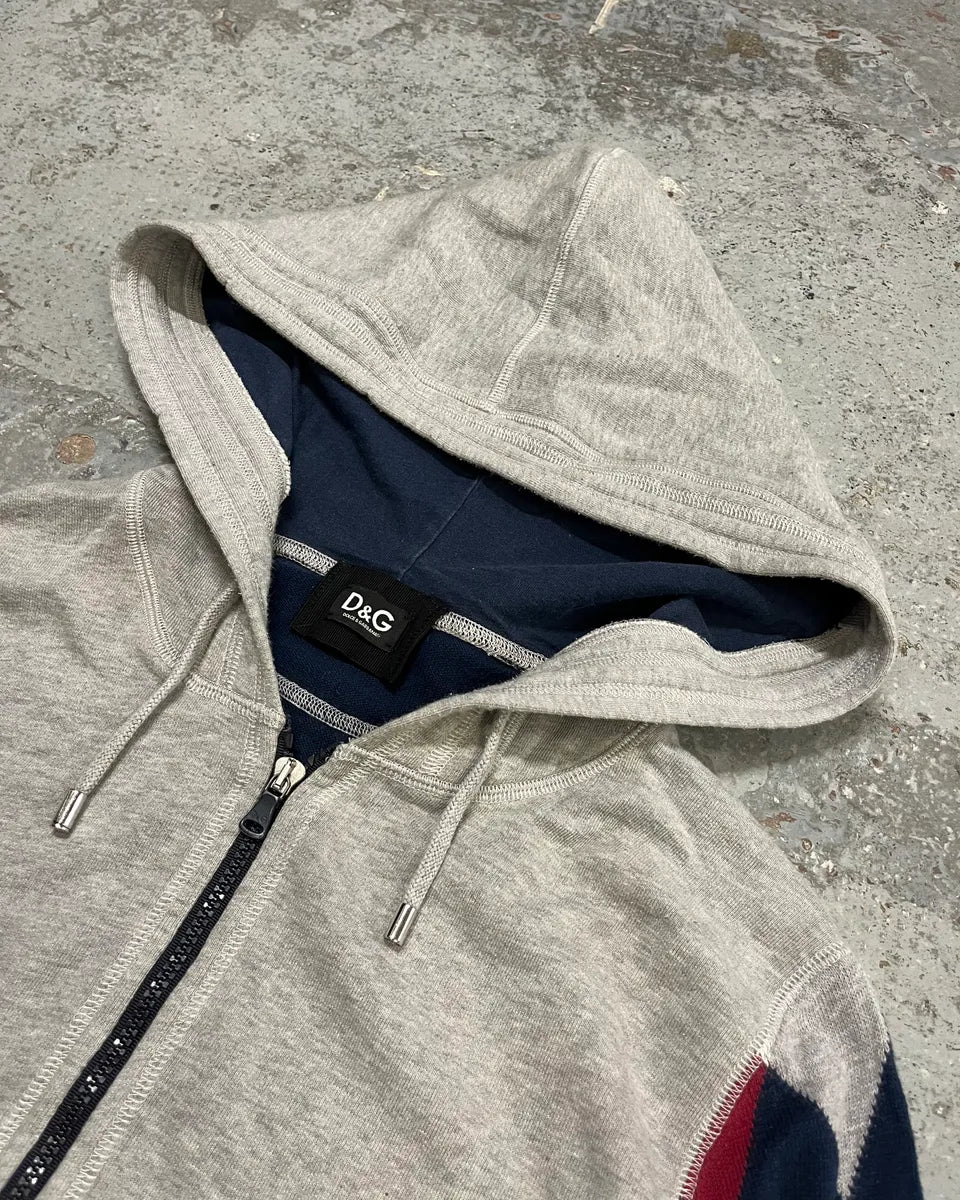 2000s Dolce & Gabbana Grey Checkered Sleeves Zip-Up Hoodie WUFPEgs 4