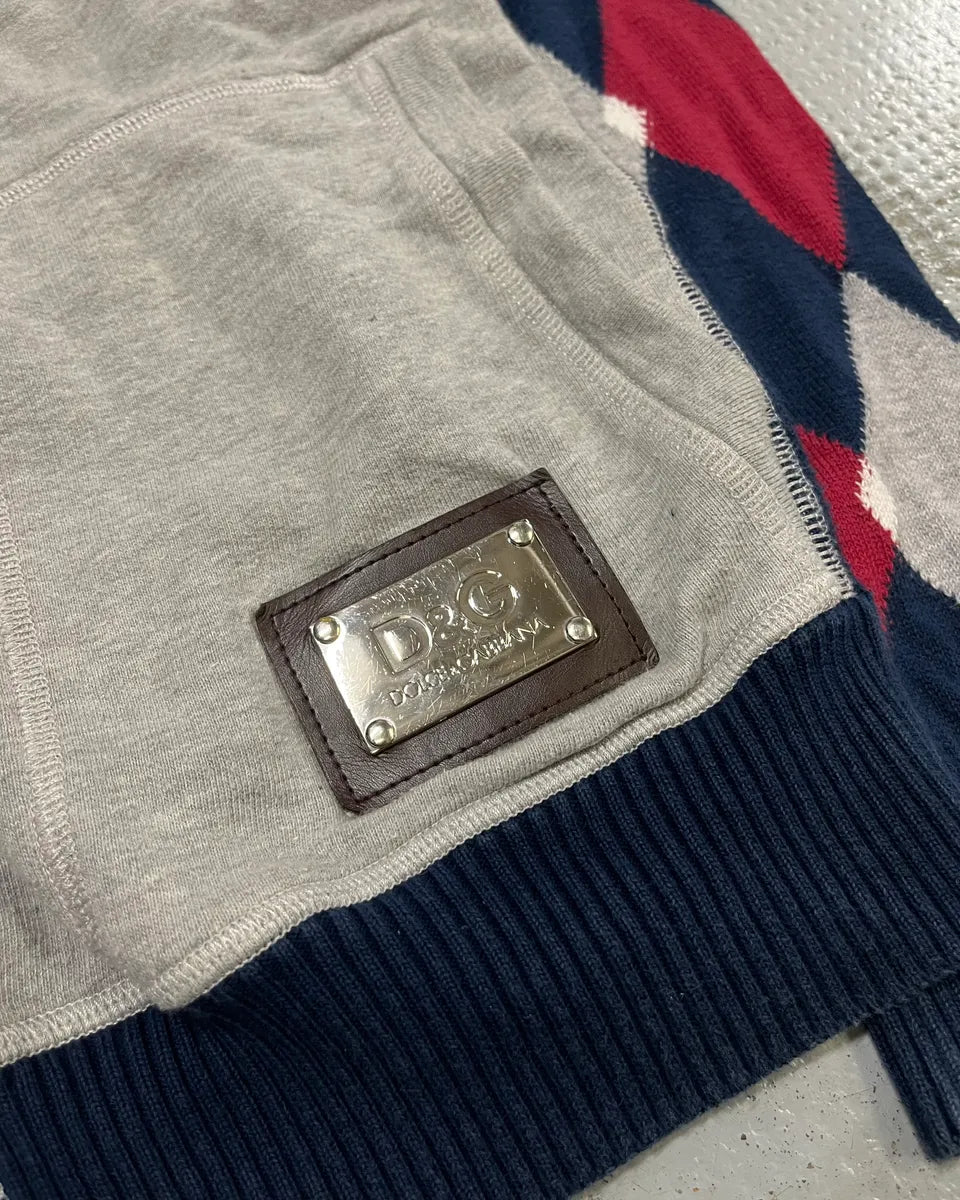 2000s Dolce & Gabbana Grey Checkered Sleeves Zip-Up Hoodie WUFPEgs 6