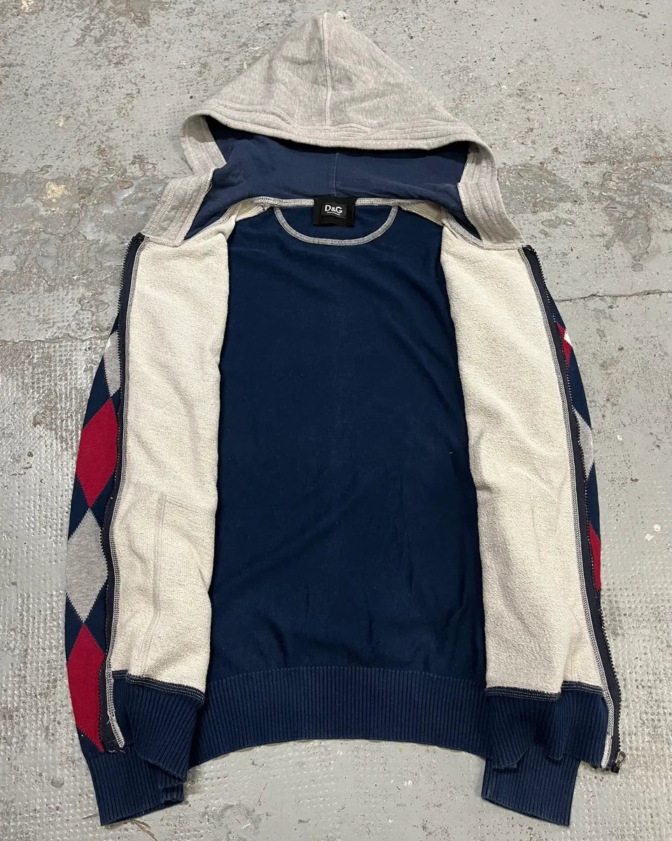2000s Dolce & Gabbana Grey Checkered Sleeves Zip-Up Hoodie WUFPEgs 8