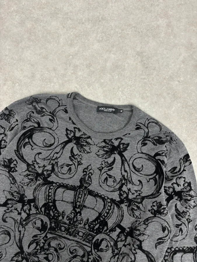 2010s Dolce & Gabbana Grey Baroque Crown Print Longsleeve pySpPjZ 3