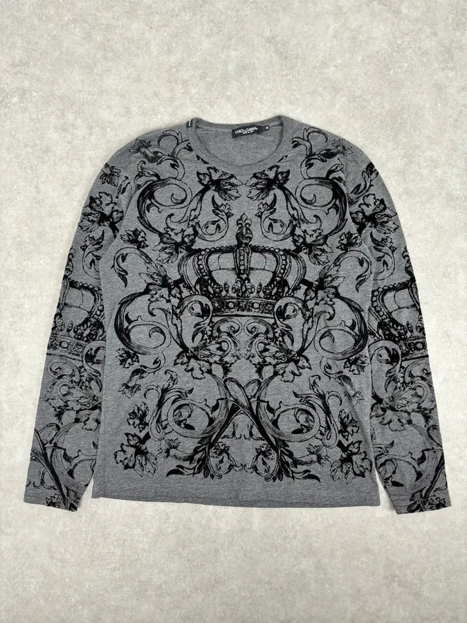 2010s Dolce & Gabbana Grey Baroque Crown Print Longsleeve pySpPjZ 0
