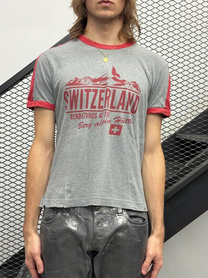 AW2004 Dolce & Gabbana Grey Cropped Switzerland T-Shirt RChCBph 0