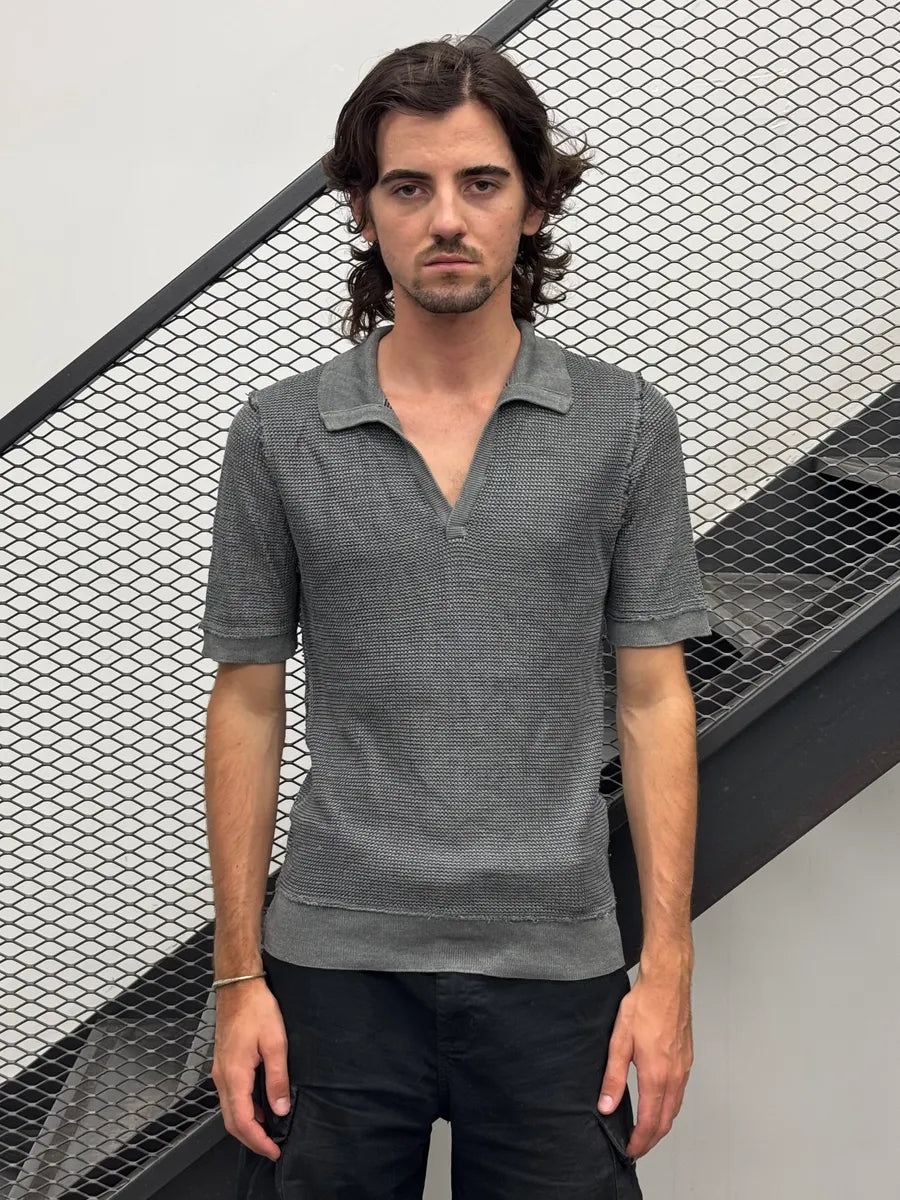 SS2012 Dolce & Gabbana Grey Waffle Knit Polo  ezOMjbw 1