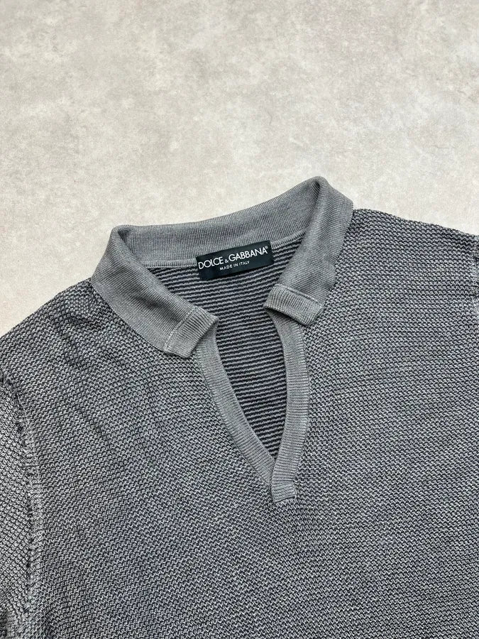 SS2012 Dolce & Gabbana Grey Waffle Knit Polo  ezOMjbw 3