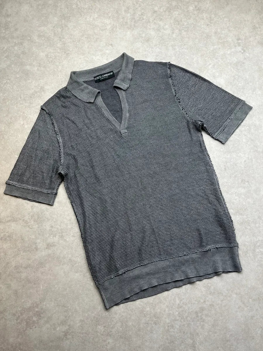 SS2012 Dolce & Gabbana Grey Waffle Knit Polo  ezOMjbw 4