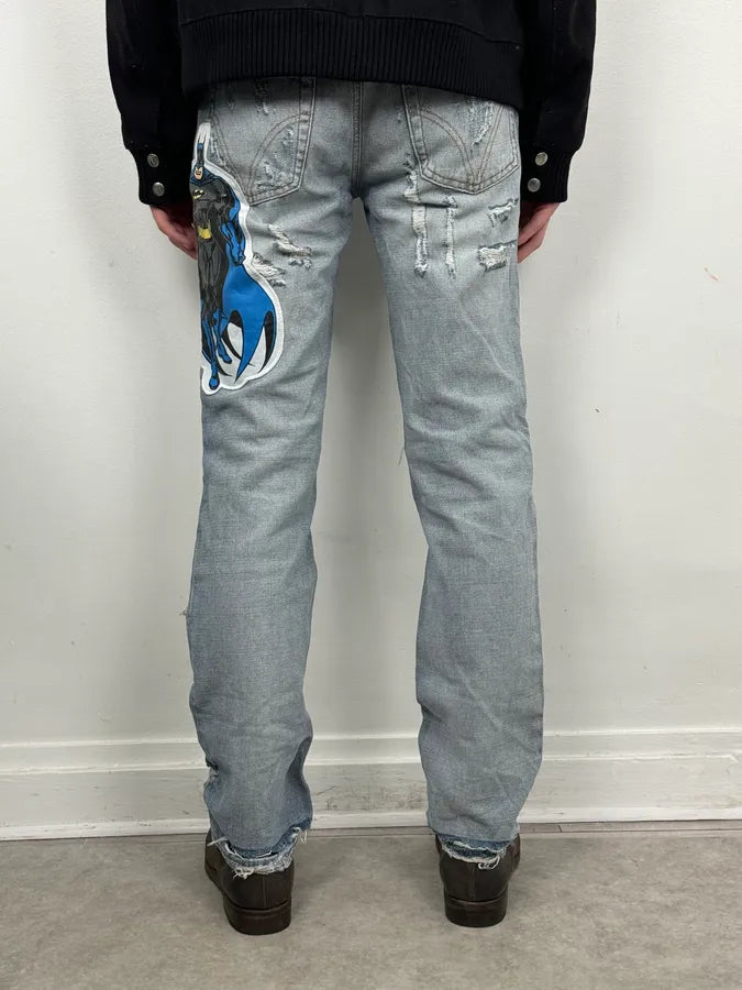AW2005 Dolce & Gabbana Grey Denim Batman Graphic Distressed Jeans RpwFjyb 4