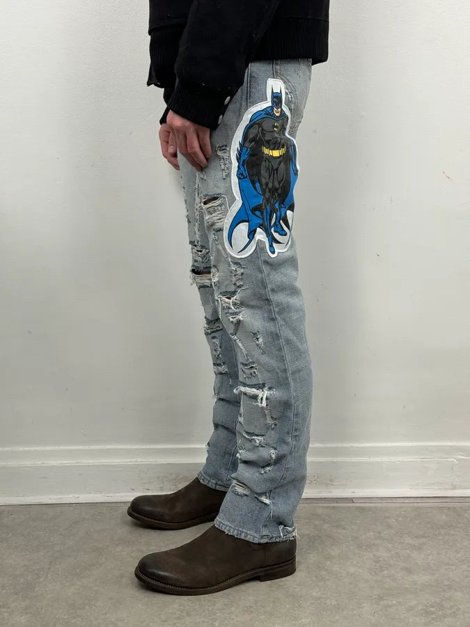 AW2005 Dolce & Gabbana Grey Denim Batman Graphic Distressed Jeans RpwFjyb 3