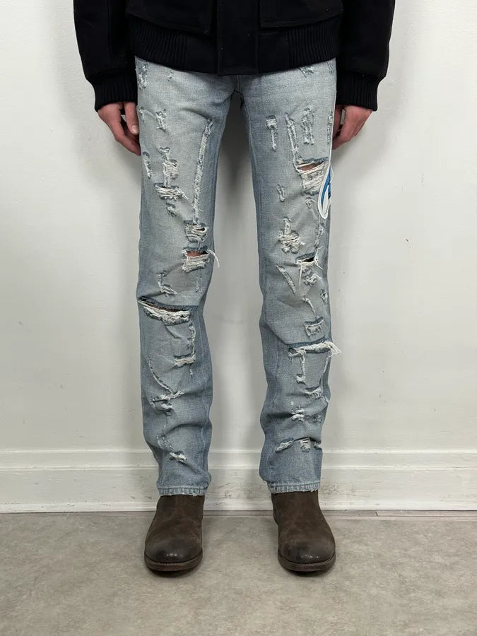 AW2005 Dolce & Gabbana Grey Denim Batman Graphic Distressed Jeans RpwFjyb 2