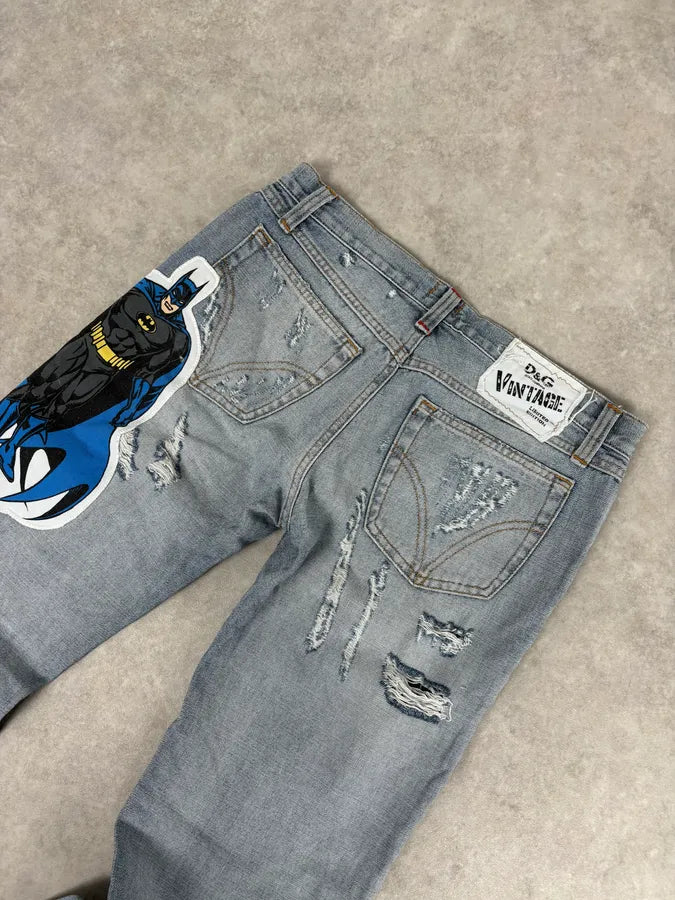 AW2005 Dolce & Gabbana Grey Denim Batman Graphic Distressed Jeans RpwFjyb 7