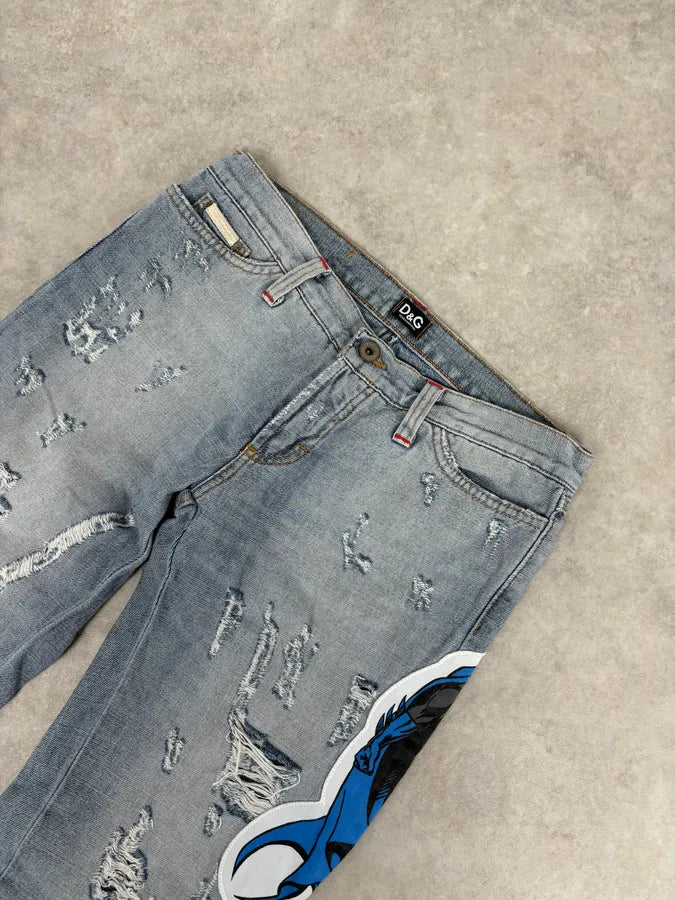AW2005 Dolce & Gabbana Grey Denim Batman Graphic Distressed Jeans RpwFjyb 5