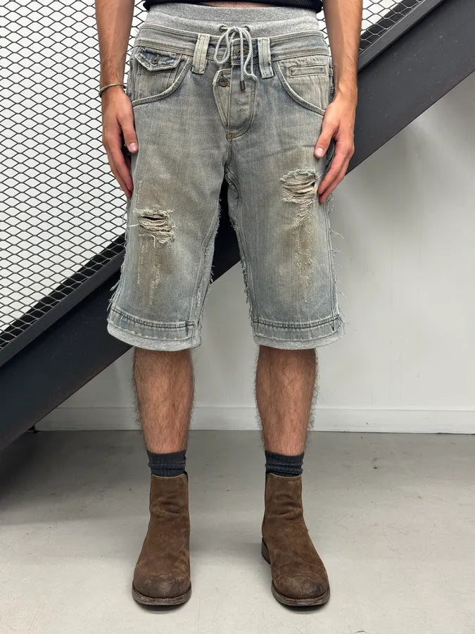 SS2006 Dolce & Gabbana Grey Denim Distressed Shorts axgVSRW 0