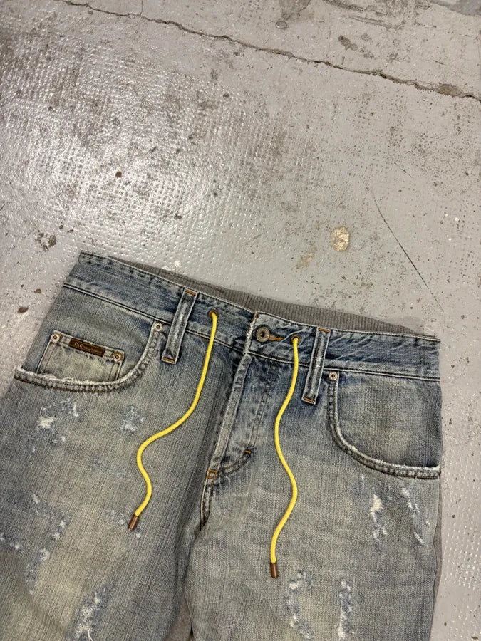 SS2005 Dolce & Gabbana Grey Equator Denim Distressed Shorts VEyOCDK 4