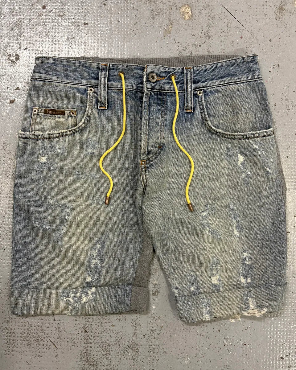 SS2005 Dolce & Gabbana Grey Equator Denim Distressed Shorts VEyOCDK 2