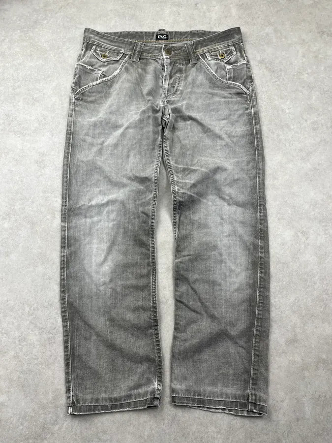 2000s Dolce & Gabbana Grey Straight Leg Pocket Denim Jeans KBJJESV 0