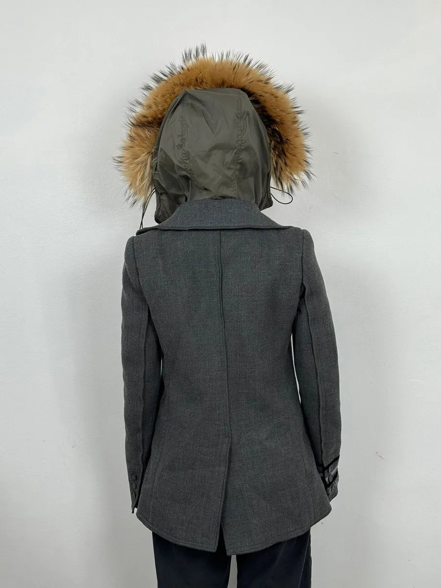 2000s Dolce & Gabbana Grey Detachable Fur Hooded Coat FFuLCpr 3
