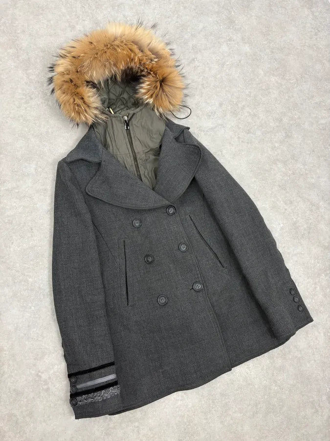 2000s Dolce & Gabbana Grey Detachable Fur Hooded Coat FFuLCpr 4
