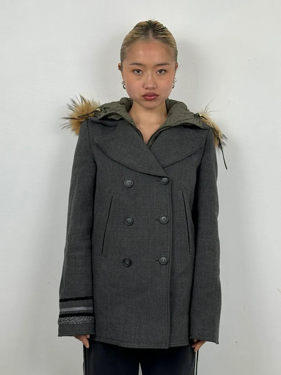 2000s Dolce & Gabbana Grey Detachable Fur Hooded Coat FFuLCpr 0