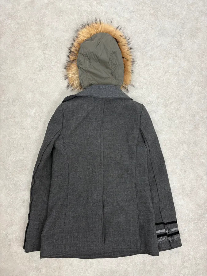 2000s Dolce & Gabbana Grey Detachable Fur Hooded Coat FFuLCpr 6