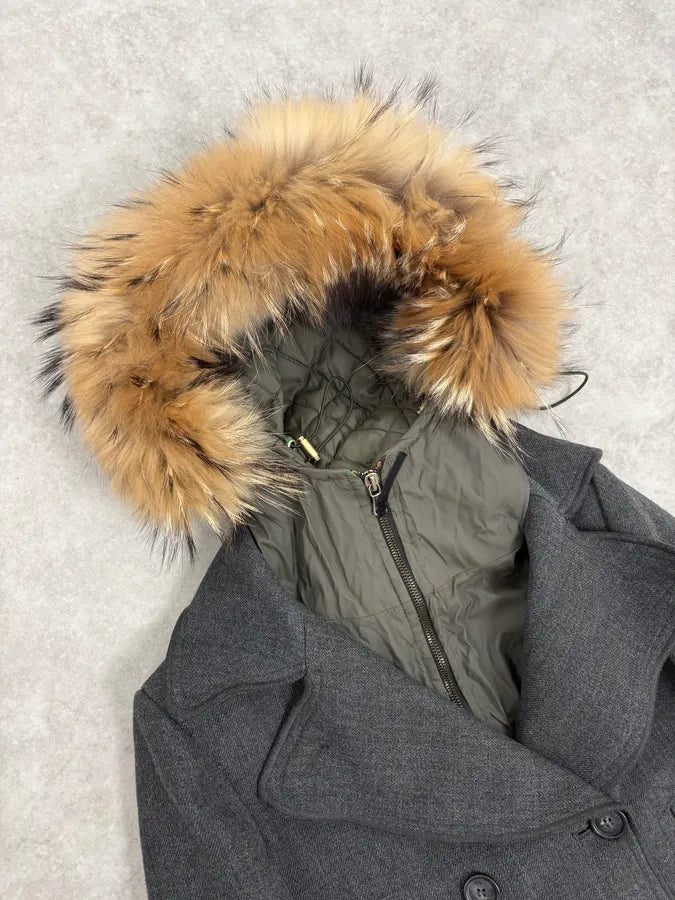 2000s Dolce & Gabbana Grey Detachable Fur Hooded Coat FFuLCpr 5