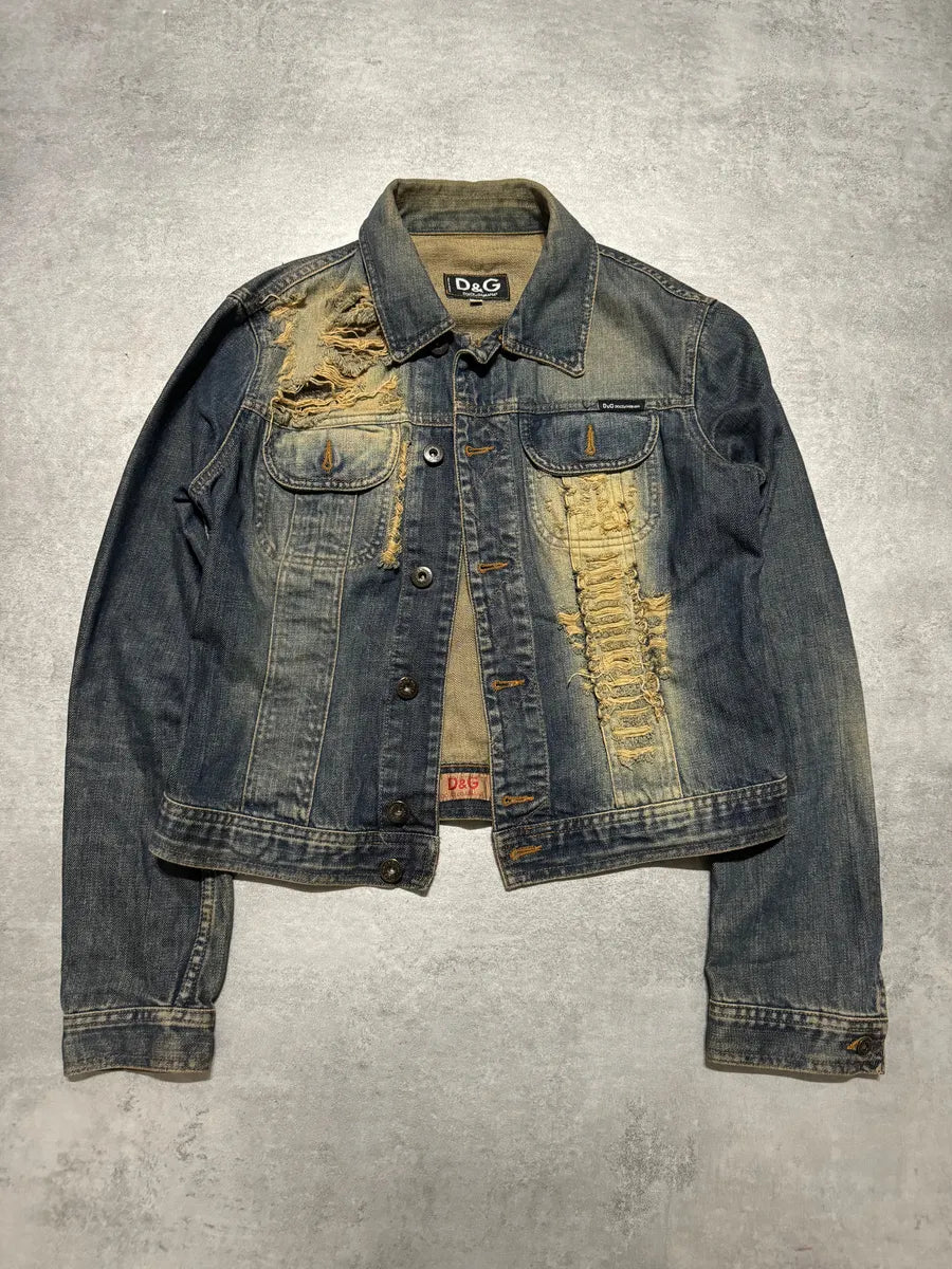 2000s Dolce & Gabbana Grey Distressed Aged Denim Jacket (S) ZjvQMDX 1