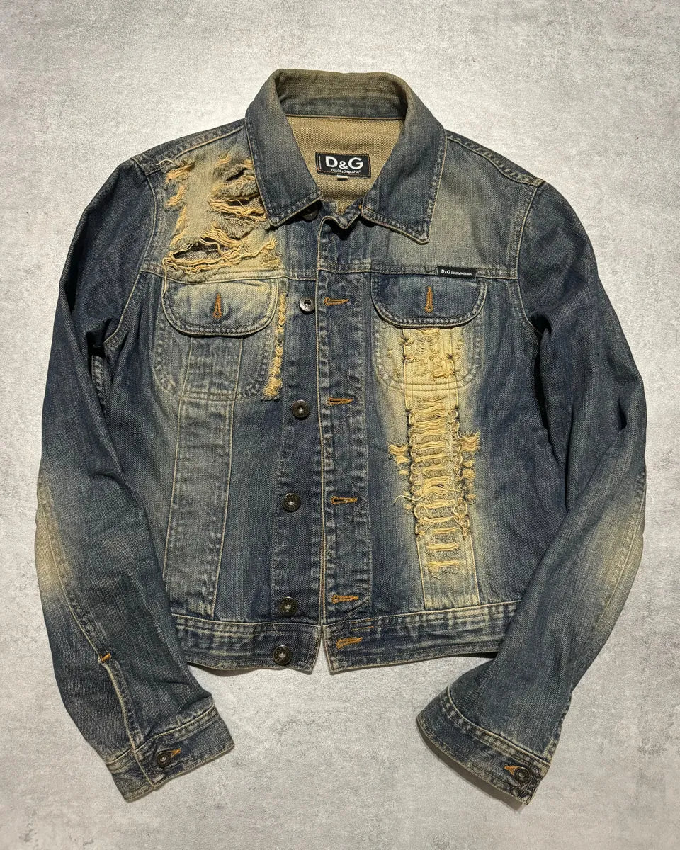 2000s Dolce & Gabbana Grey Distressed Aged Denim Jacket (S) ZjvQMDX 10