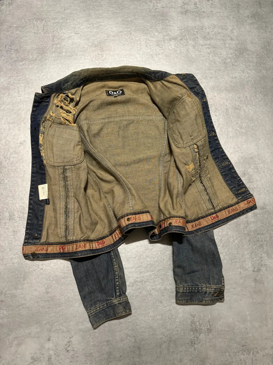 2000s Dolce & Gabbana Grey Distressed Aged Denim Jacket (S) ZjvQMDX 6