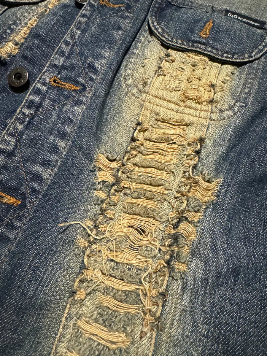 2000s Dolce & Gabbana Grey Distressed Aged Denim Jacket (S) ZjvQMDX 7