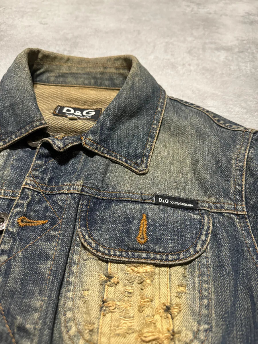 2000s Dolce & Gabbana Grey Distressed Aged Denim Jacket (S) ZjvQMDX 9