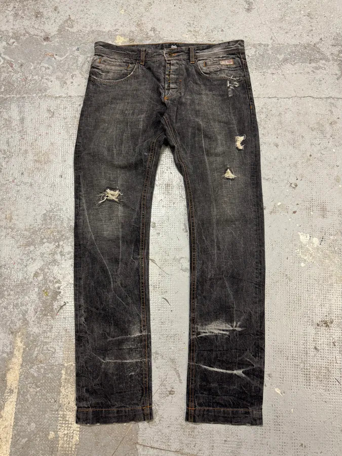 2000s Dolce & Gabbana Grey Distressed Denim Jeans JKRgnuD 0