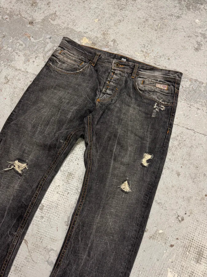 2000s Dolce & Gabbana Grey Distressed Denim Jeans JKRgnuD 4