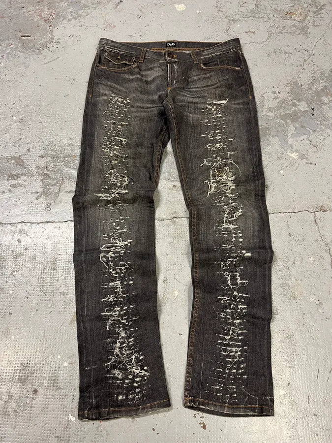 2000s Dolce & Gabbana Grey Distressed Denim Jeans tPJWRGe 0