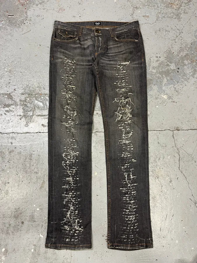2000s Dolce & Gabbana Grey Distressed Denim Jeans tPJWRGe 4