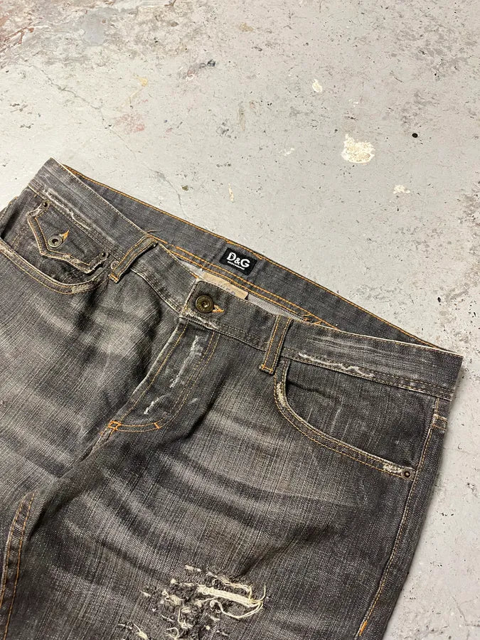 2000s Dolce & Gabbana Grey Distressed Denim Jeans tPJWRGe 5