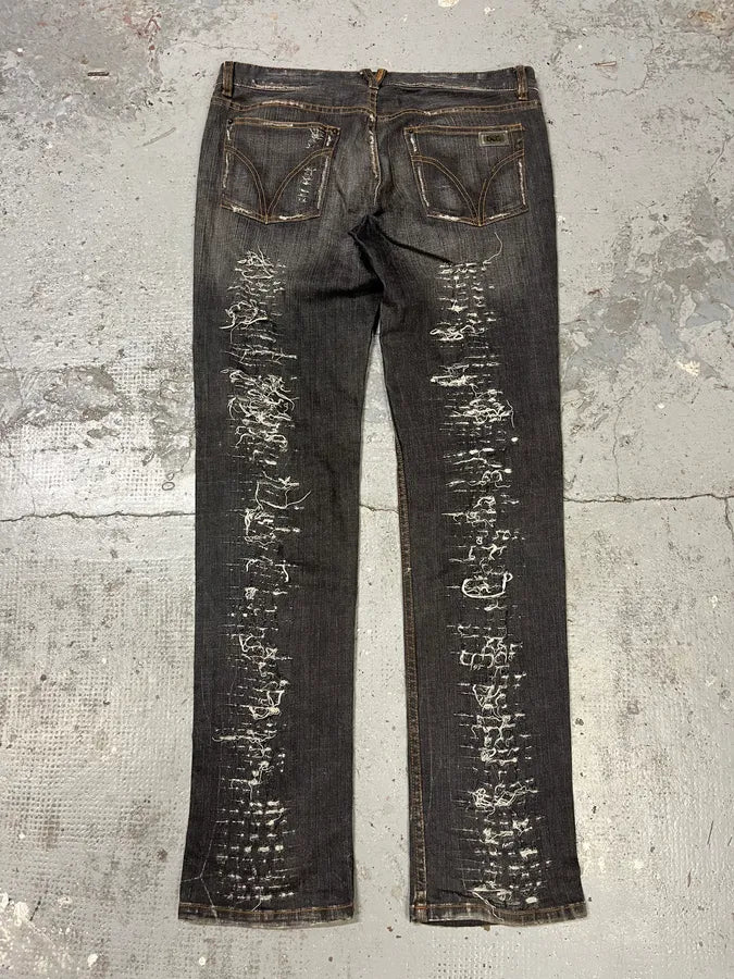 2000s Dolce & Gabbana Grey Distressed Denim Jeans tPJWRGe 7