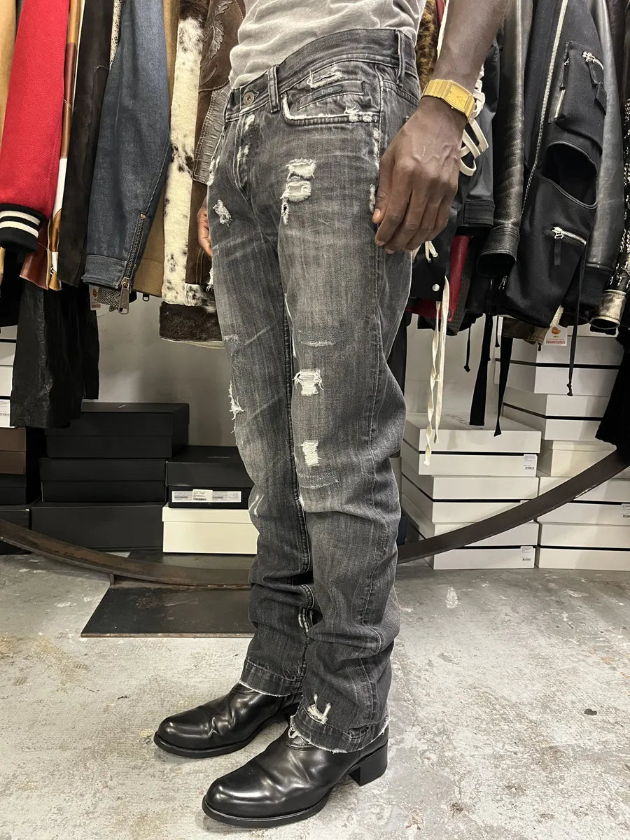 2000s Dolce & Gabbana Grey Distressed Denim Jeans XIvTNuV 1